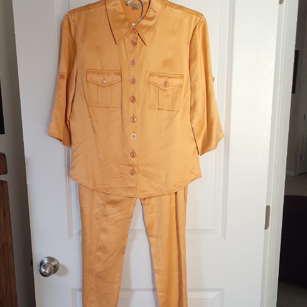 Women's peach Button-Up Shirt and Pants Set
